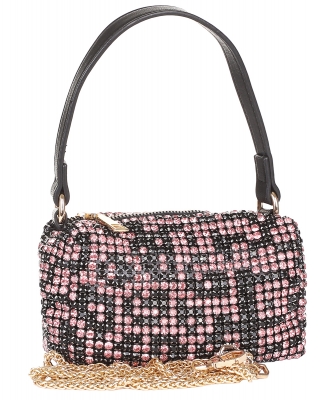 Crystal Rhinestone Clutch Crossbody Bag 6685 PINK